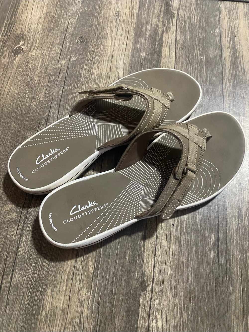 Clarks Cloudsteppers Taupe Adjustable Slide Sandals